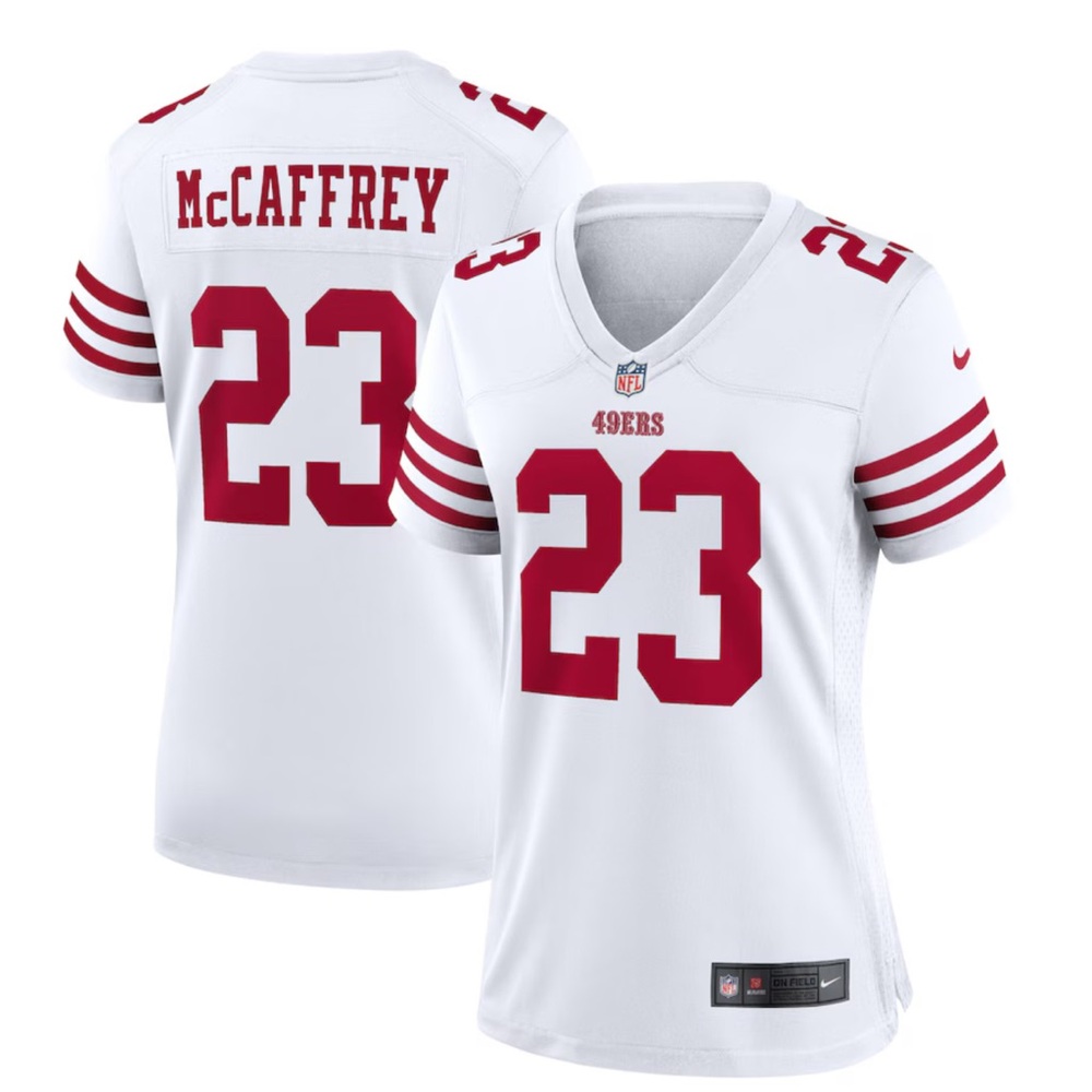 NWT Women’s Nike 49ers Christian McCaffrey White Player Jersey, Size M